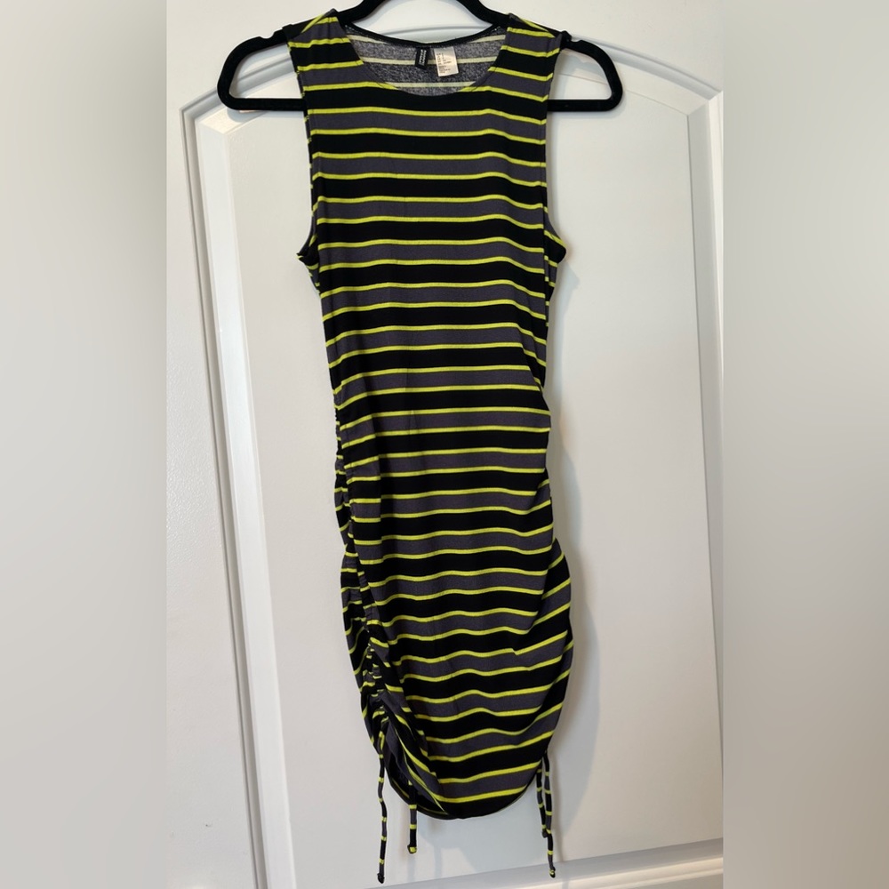 H&M ruched drawstring bodycon mini dress NWOT